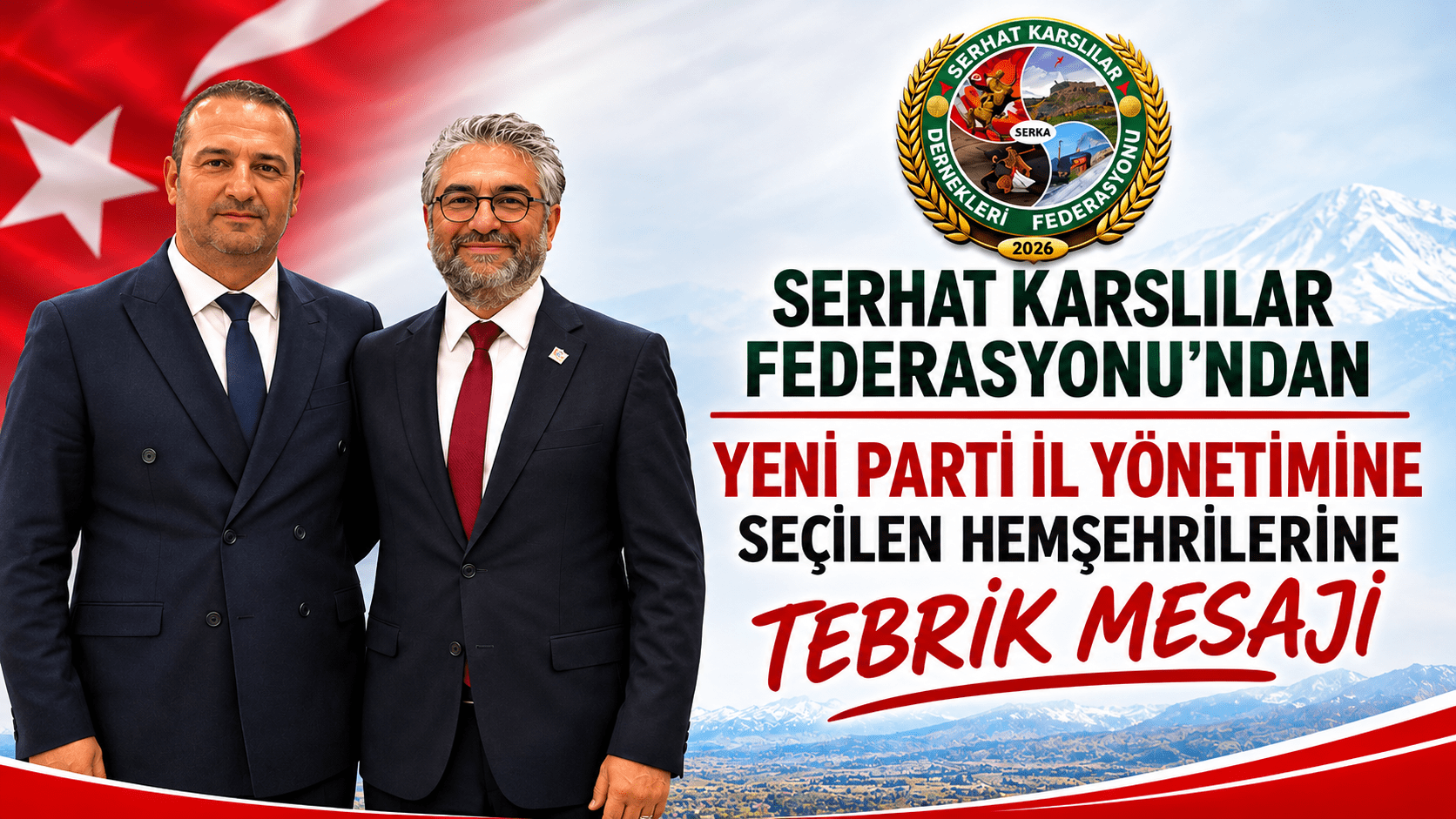 Serhat Karslılar Derneği’nden Yeni Parti İl Yönetimine Seçilen Hemşehrilerine Tebrik Mesajı